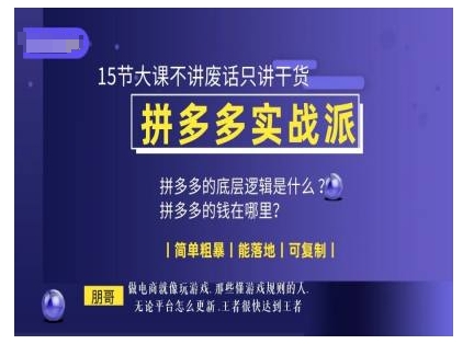 【第8716期】拼多多实战派，15节大课不讲废话只讲干货，简单粗暴 能落地 可复制