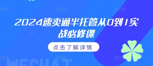 【第8710期】2024速卖通半托管从0到1实战必修课，掌握通投广告打法、熟悉速卖通半托管