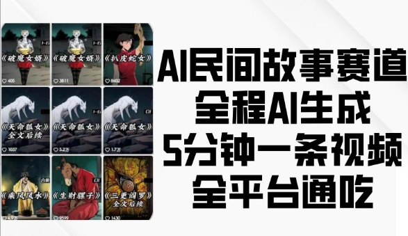 【第8759期】AI民间故事赛道，全程AI生成5分钟一条视频，全平台通吃