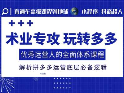 【第8756期】术业专攻玩转多多，优秀运营人的全面体系课程，解析拼多多运营底层必备逻辑